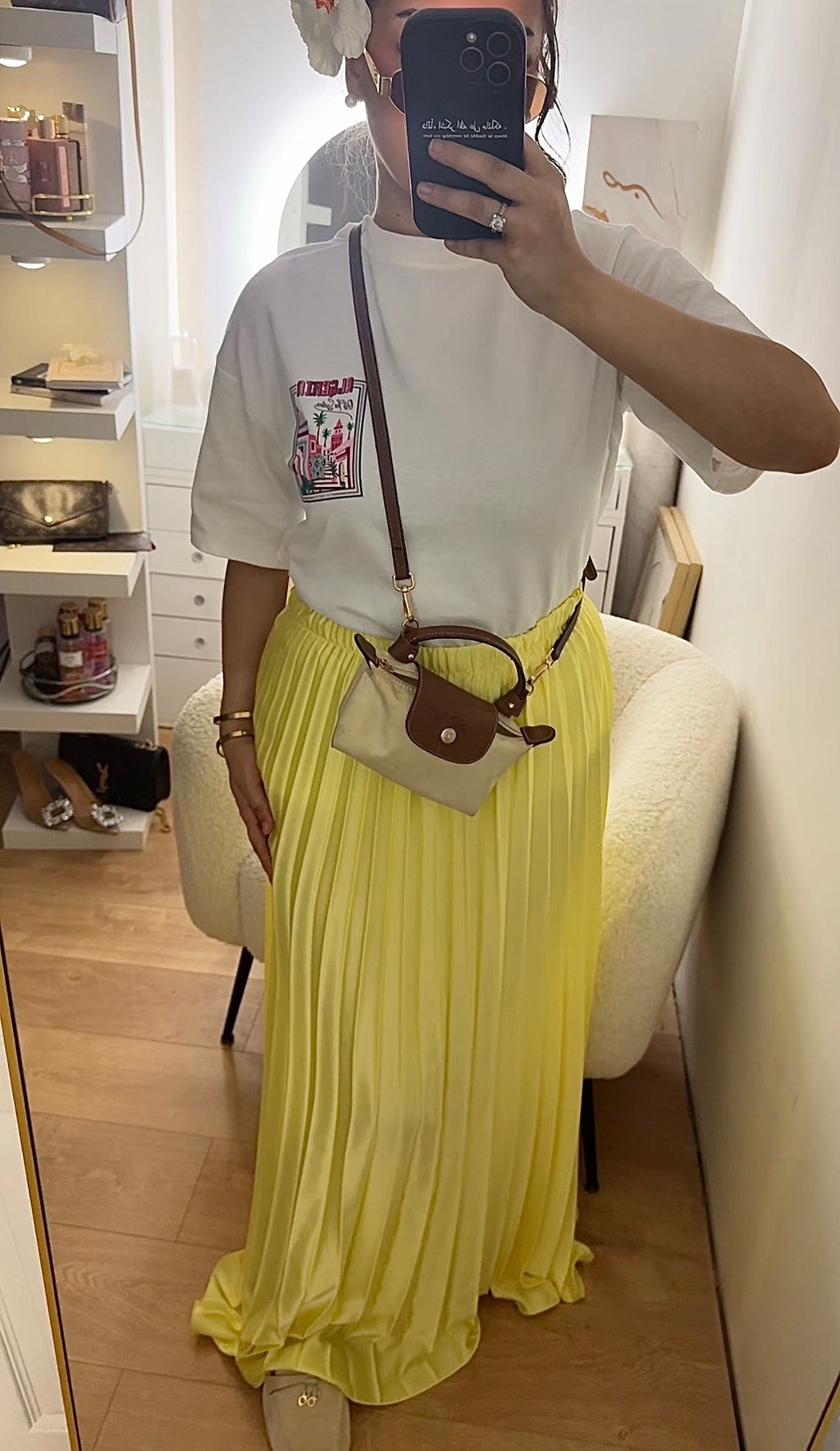 Jupe Plissée en Satin Jaune