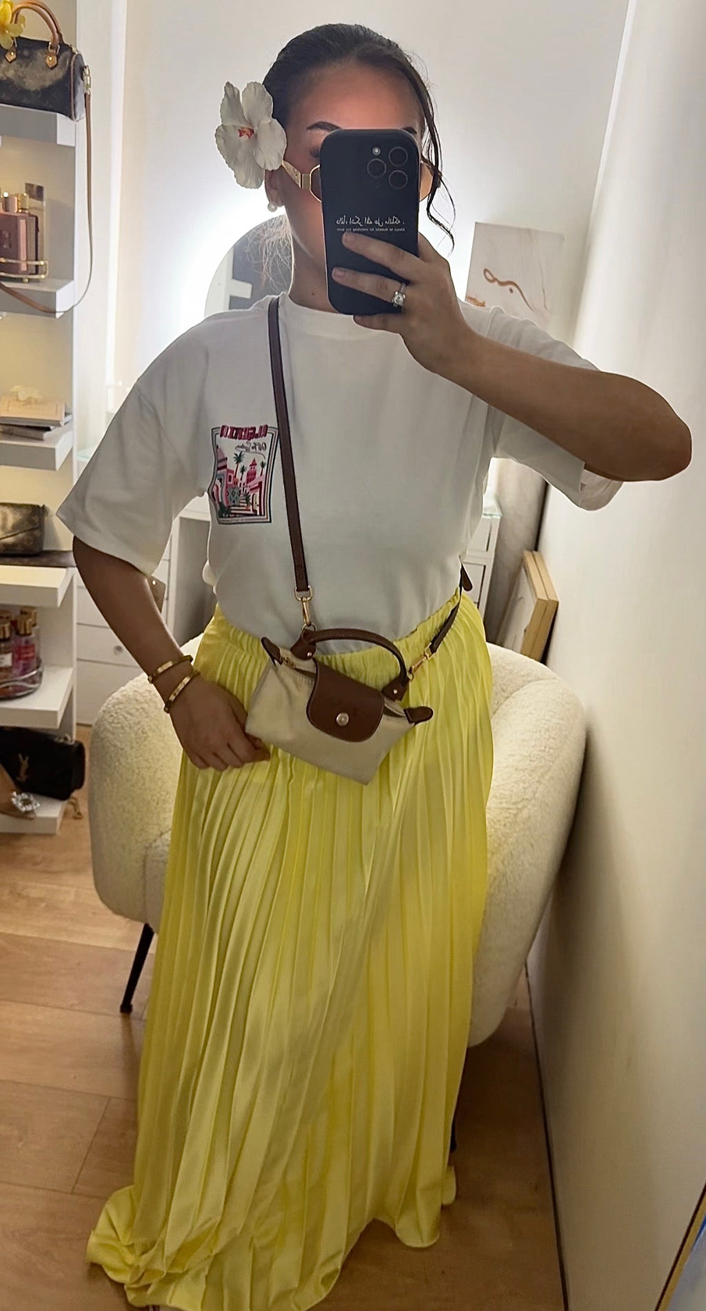 Jupe Plissée en Satin Jaune