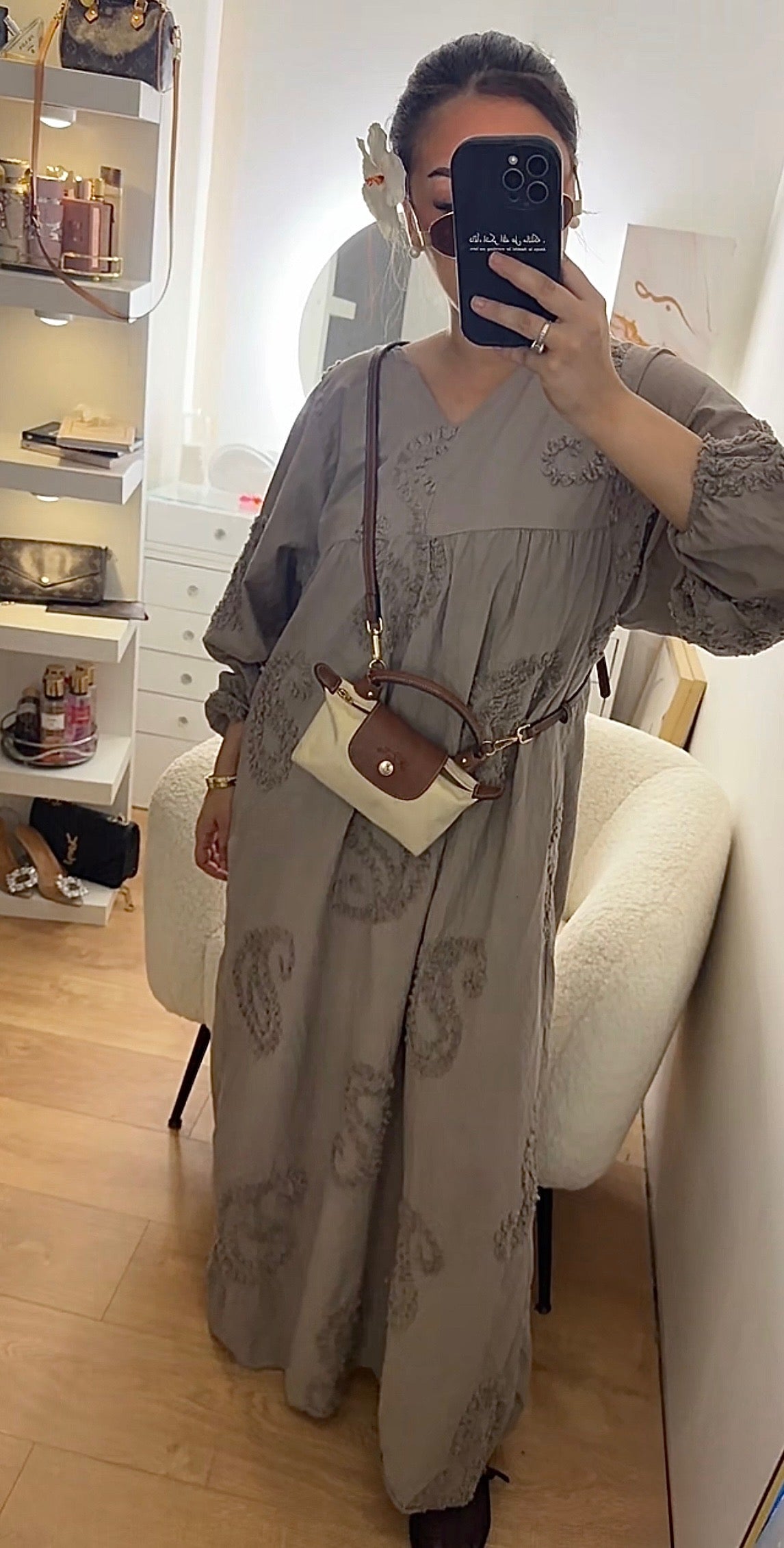 Robe Oversize à Motif Beige