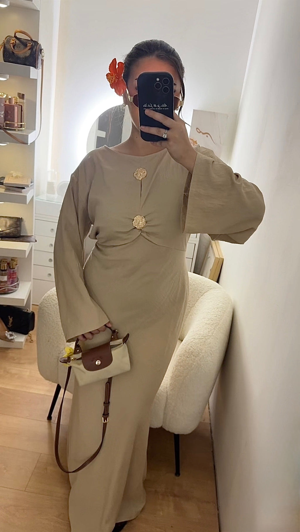 Robe à Bouton doré Beige