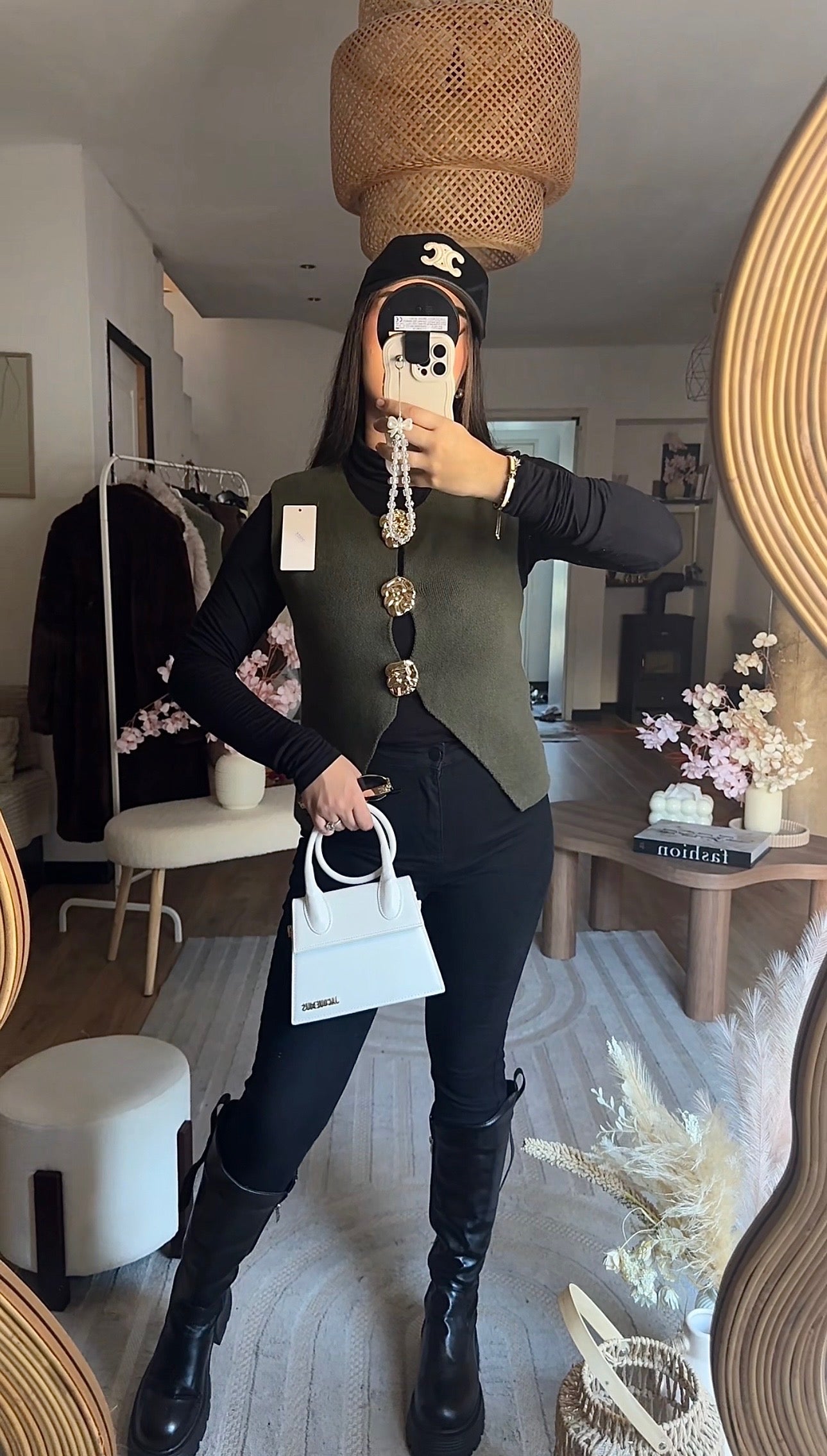 Cardigan à Boutons Dorés Kaki