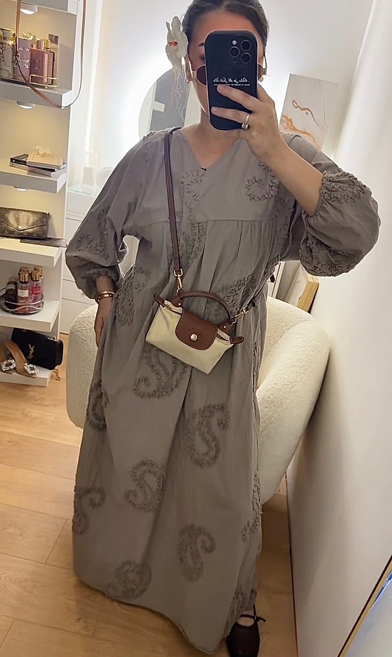 Robe Oversize à Motif Beige