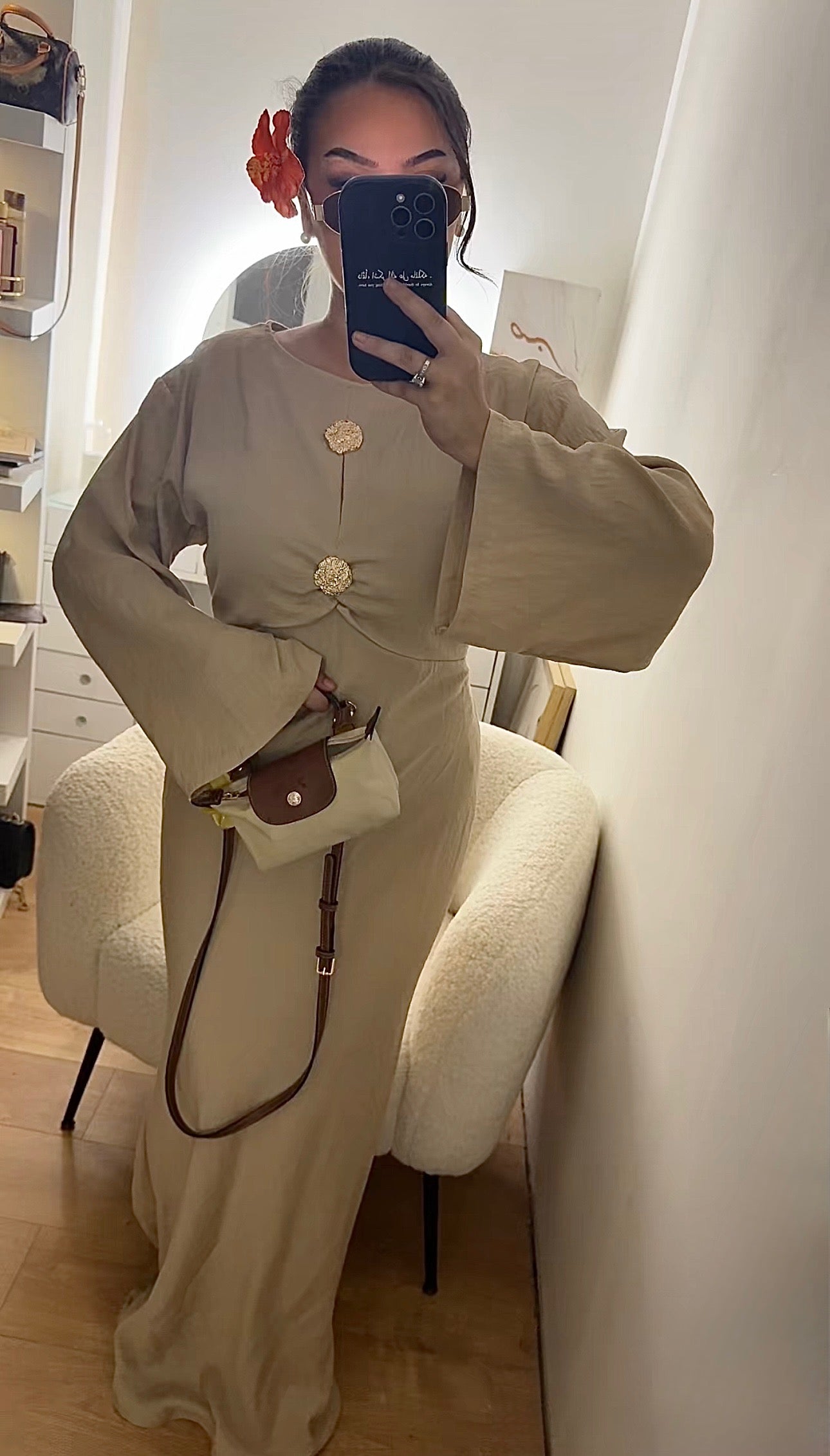 Robe à Bouton doré Beige