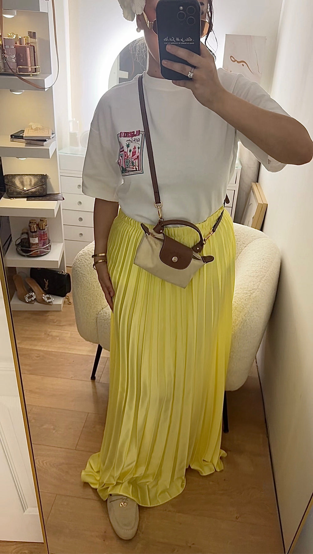 Jupe Plissée en Satin Jaune