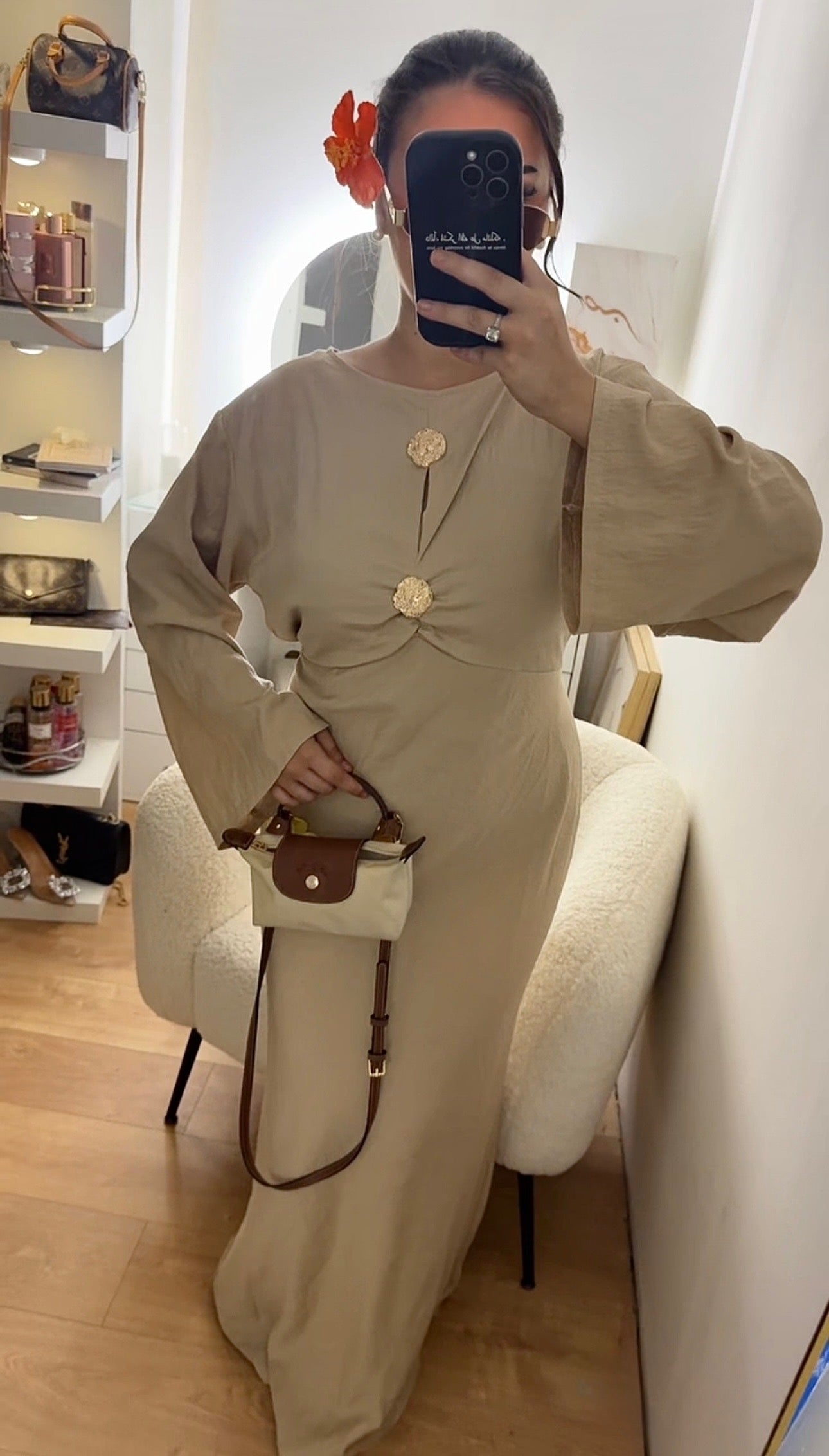 Robe à Bouton doré Beige