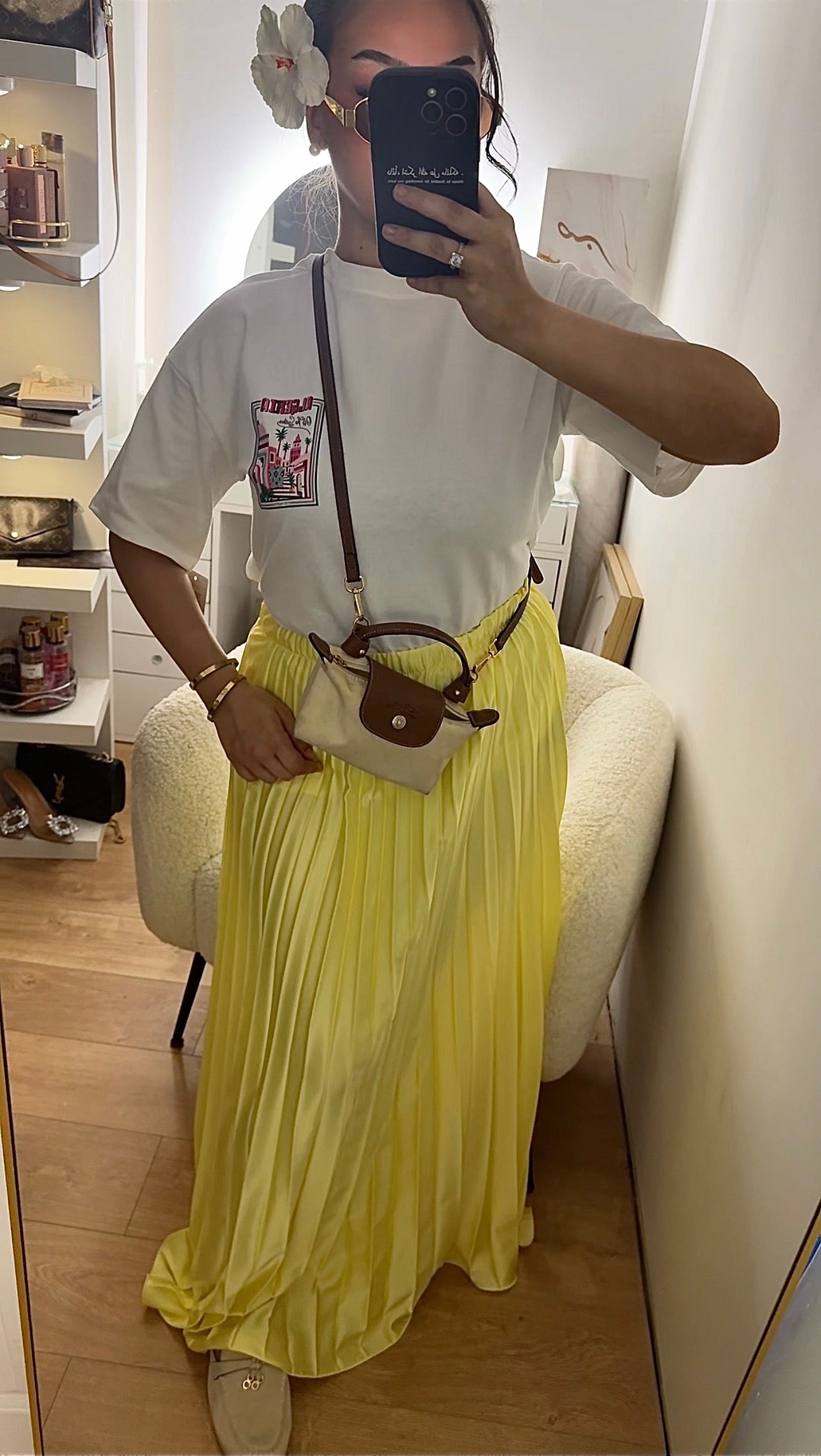 Jupe Plissée en Satin Jaune