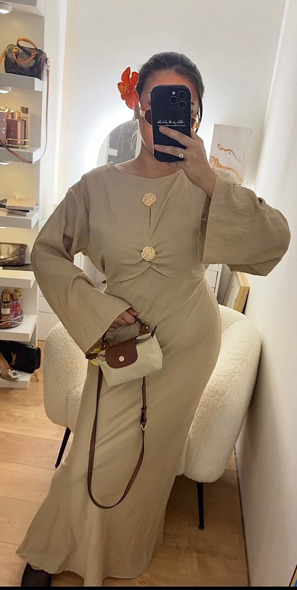Robe à Bouton doré Beige