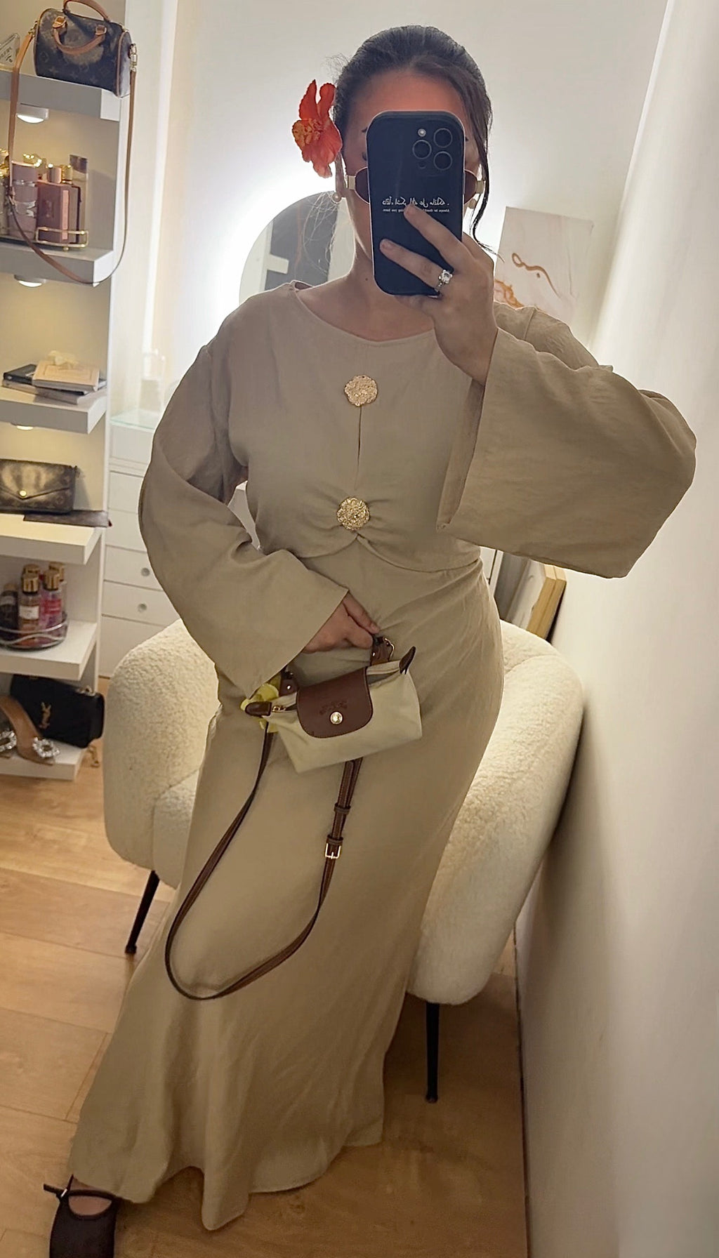 Robe à Bouton doré Beige